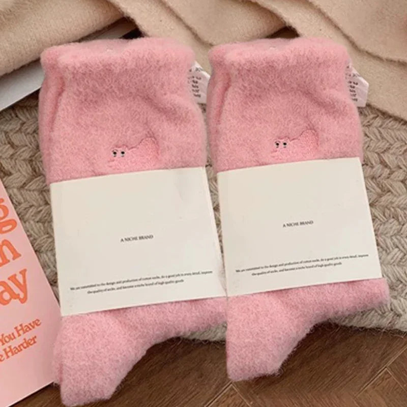 3Pairs Premium Feel Cute Cat Cozy Hairy Mink Velvet Socks Autumn Winter Hosiery Thickened Plush Warm Sleep Home Fluffy Socks - Matrix Studios
