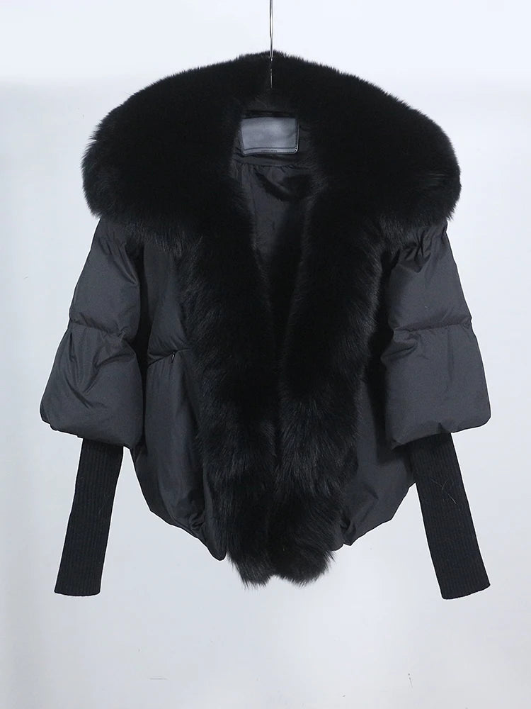 Loose Natural Real Fox Fur Collar Coat Thick New European Fashion White Duck Down Jacket Winter Women Warm Luxury Outerwear - Matrix Studios