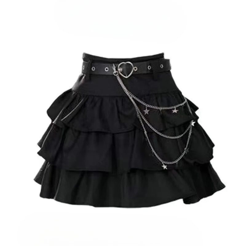 Women's Blue Black Riveted Belt Denim Skirt Y2K Harajuku High Street Fashion 90s Sexy A-line Mini Skirt Summer Clothing 2026 New - Matrix-studios.com