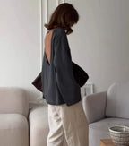 Original Backless O-neck Cotton Knit Sweater Autumn and Winter Women Simple Loose Soft Warm Elastic Daily Office Casual Sweater - Matrix Studios