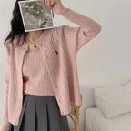 Knitted Cardigan Two-piece Set Spring and Autumn Thickened Sweater Suspender Top Sweater Vest Student Coat White Cardigan Pink - Matrix Studios