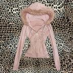Y2K Harajuku Gothic Women's Hoodie Sexy Slim Chic Suede Fur Collar Letter Print Cardigan Sweatshirt Aesthetic Female Streetwear - Matrix Studios