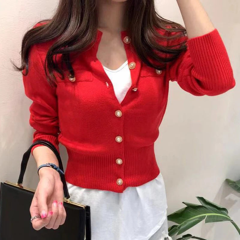 2026 Autumn Long Sleeve Fashion Women Cardigans Sweater Knitted Coat Short Casual Single Breasted Korean Slim Chic Ladies Tops - Matrix-studios.com