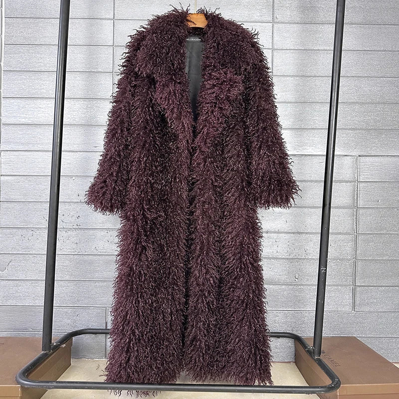 DEAT 2026 Autumn Winter New Fashion Beach Wool Faux Fur Coat For Women Suit Collar Solid Color Long Overcoat Female 11A07448 - Matrix Studios