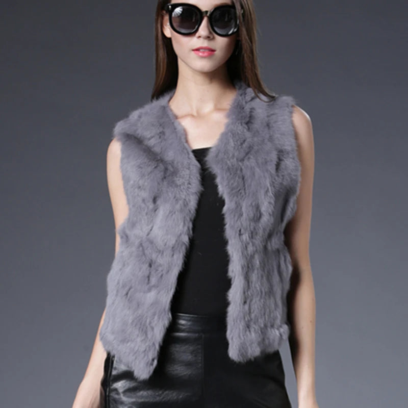 Fancy Rani Real Rabbit Fur Vest Short Natural Jacket For Women Fashion Leather Autumn Winter Spring Outwear High Quality - Matrix Studios