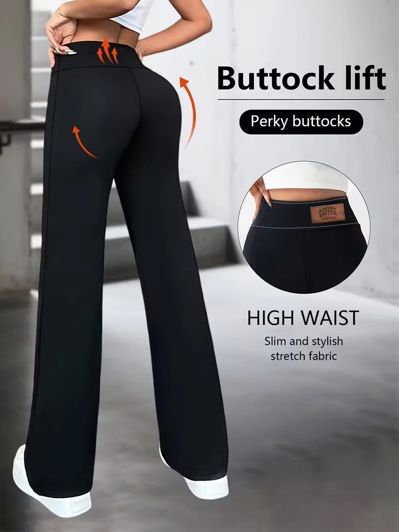 Womens High Waisted Straight Leg Pants Stretchy Black Solid Commuting Trousers Color Elegant And Essential For Office Wear Jeans - Matrix-studios.com