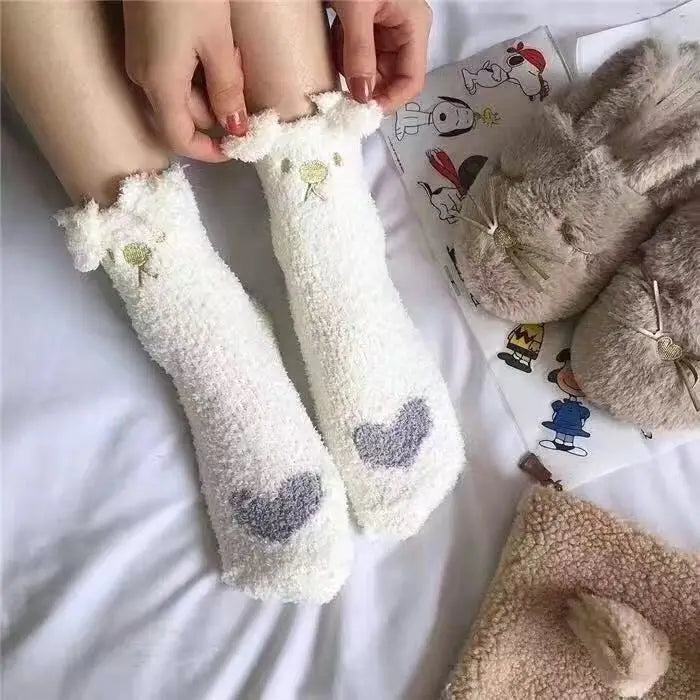 6/5/4/3/2/1Women's Warm Solid Color Floor Socks Non Slip Plush Knitted Coral Fleece Socks No Show Socks - Matrix Studios
