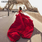 OEING Red A-Line Prom Dress Elegant V Neck Celebrity Evening Dresses Wedding Party Gown Long Train Vestidos De Fiesta Customized - Matrix Studios