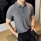Ice Silk High Elastic Seamless T-shirt ,Summer Thin Polo Shirt, Solid Color Polo Collar Short Sleeve Brown Top, Business Leisure - Matrix-studios.com