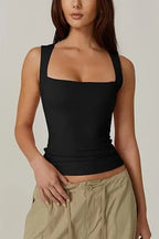 2026 Summer Women's Square Neck Sleeveless Double Layer Tank Top Basic Tight T-shirt Y2k Goth Tank Top Women  Crop Tops - Matrix-studios.com