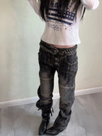 American Vintage Washed Distressed Pleated Button Jeans Women Streetwear Y2k Retro Full Length Pants Slim Spring Summer - Matrix-studios.com