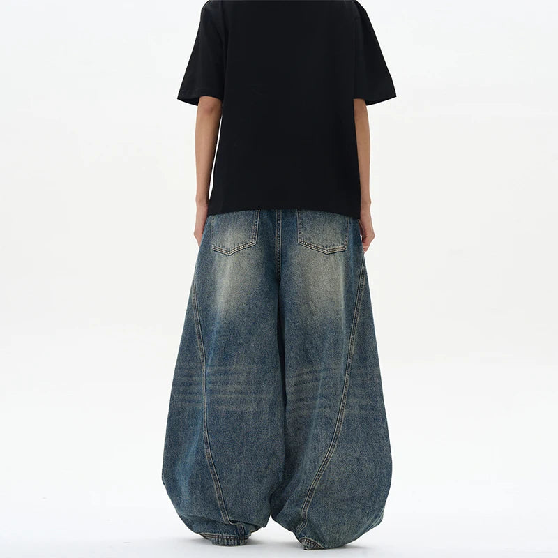 2025 Spring New Men's Jeans Oversized Wide Leg Pants Loose Vintage Patchwork Lightning Cracked Denim Trousers Streetwear Male - Matrix Studios