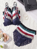 6-Piece Set Women's Bra and Panties Set Sexy Patterned Lace Patchwork No Lining Comfortable Fitting Women's Push-Up Bra Women's Underwear Set - Matrix-studios.com