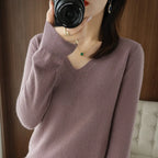 New Cashmere Women's V-neck Pullover Lace Neck Hollow Out Design Casual Knitted Long Sleeve Women's Sweater Autumn And Winter - Matrix-studios.com