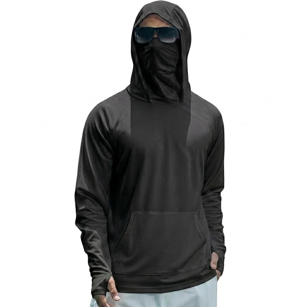 Mens UPF50+ Performance T-Shirt Long Sleeve Summer Hoodie Casual Sun Running Quick Dry Shirts Sunscreen Fishing Ice Silk Tops - Matrix Studios