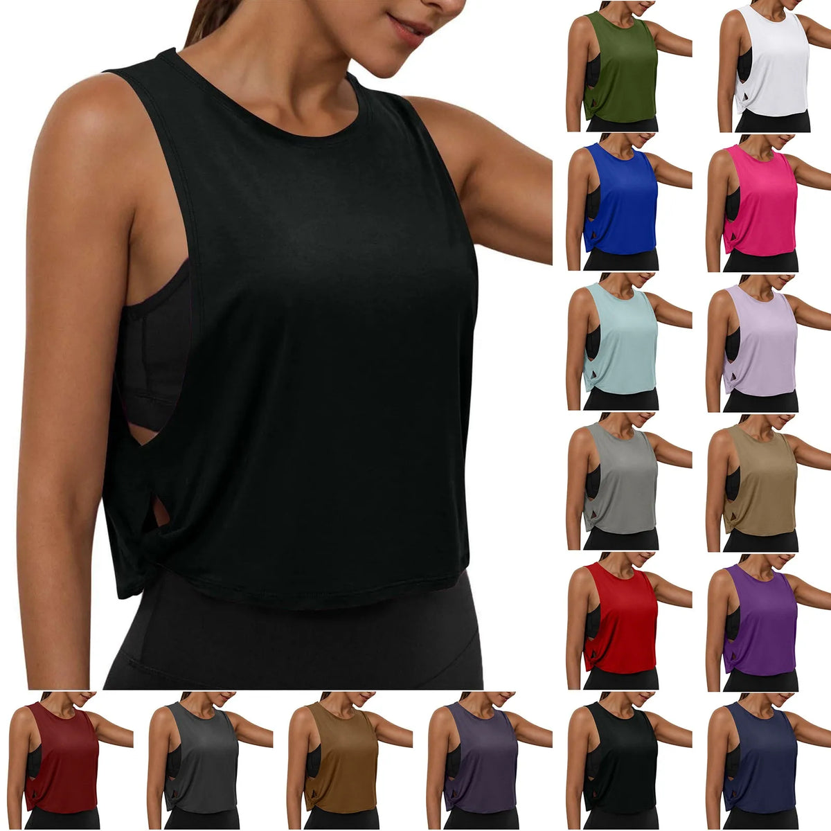 Women Sleeveless Yoga Tops Athletic Vest Breathable Blouse Cover Up Gym Workout Cool T-Shirt Running Short Tank Crop Top - Matrix-studios.com