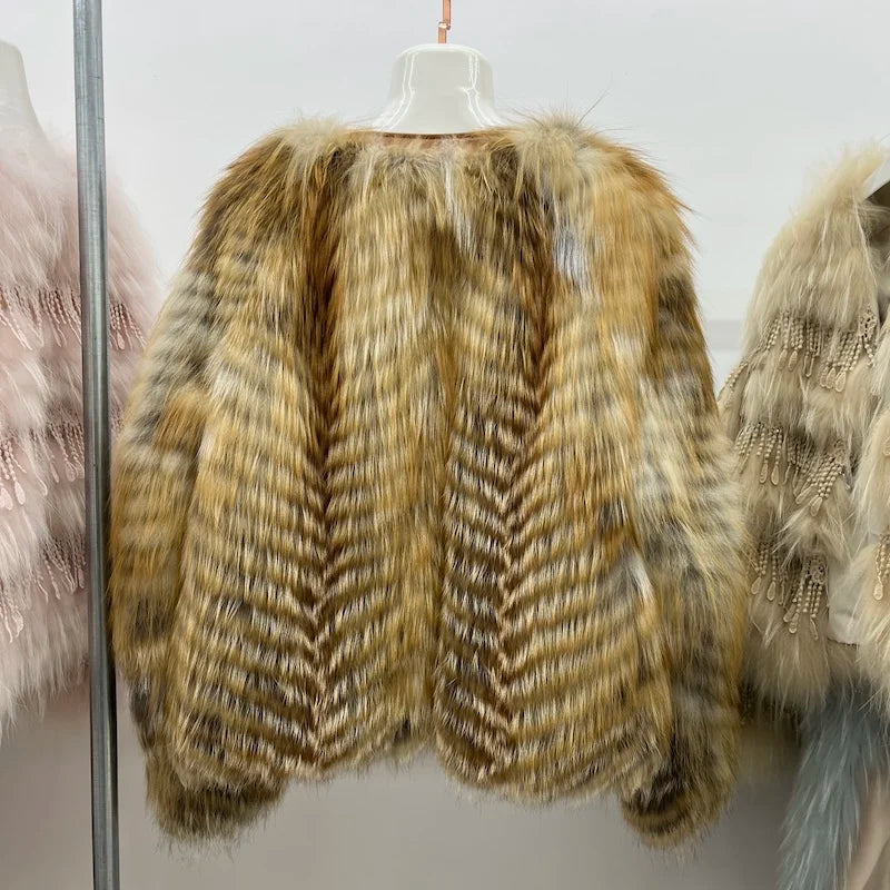 Winter Women Natural Real Red Fox Fur Strip Sewed Toghter With Genuine Leather Down Jackets Female Luxury Thick Warm Outerwear - Matrix Studios