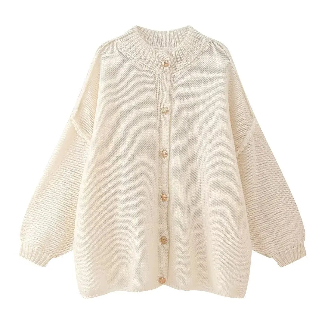 Casual Cardigan Women Sweater Loose Single Breasted O-neck Fashion Sweaters Autumn Office Female All-match Top Coat - Matrix Studios