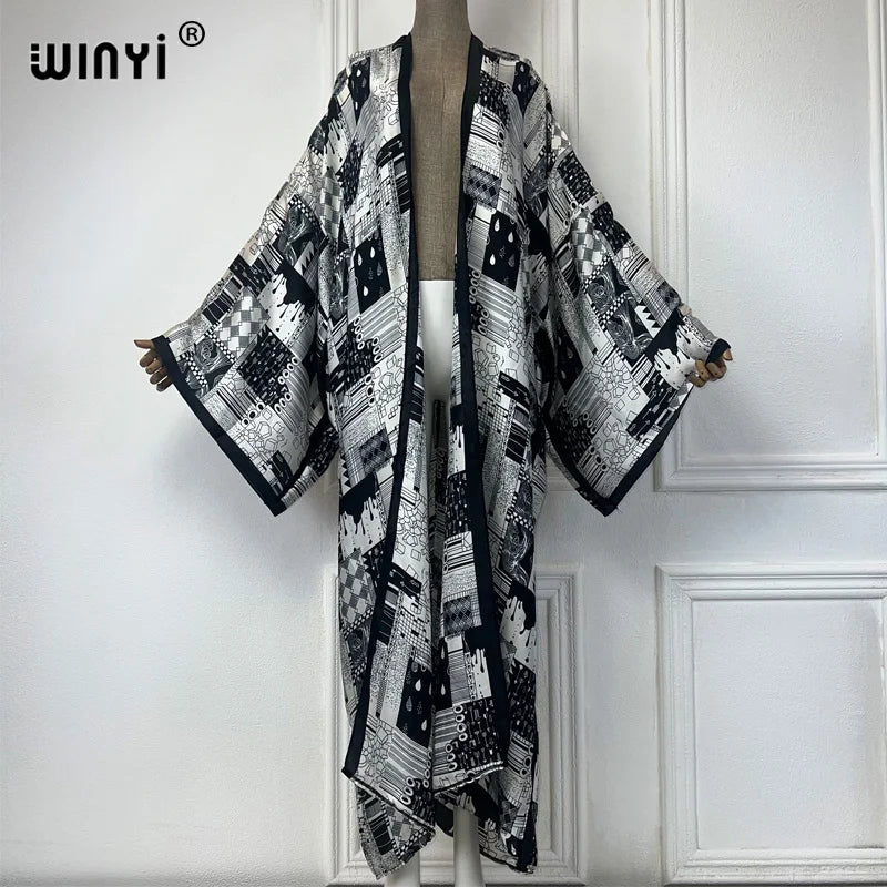 WINYI New Kimono Africa Print Dress Beach Wear Elegant Cardigan Sexy Holiday Beach Outfits for Women Vestidos Swimwear - Matrix Studios