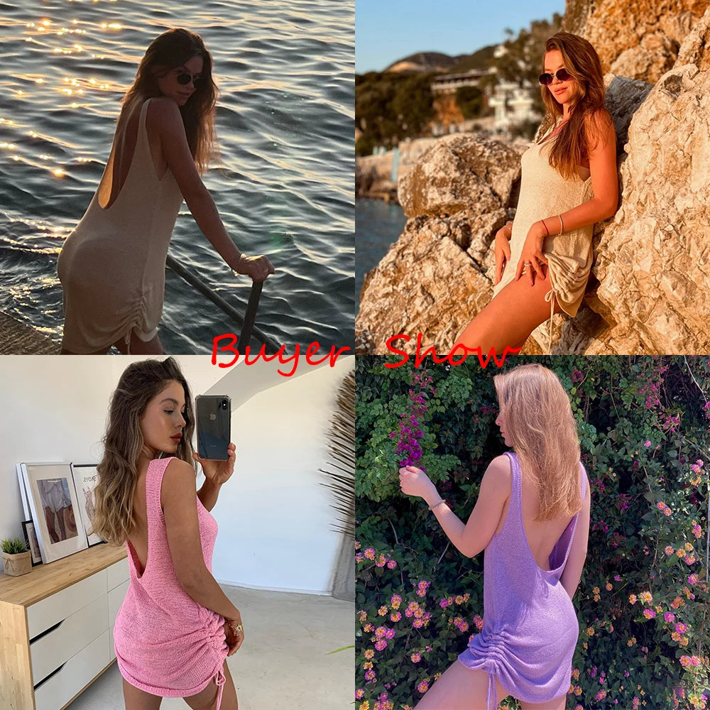 2025 New White Crochet Tunic Sexy See Through Hollow Out Mesh Dress Women Sexy BeachWear Solid Bikini Beach Cover Up - Matrix Studios