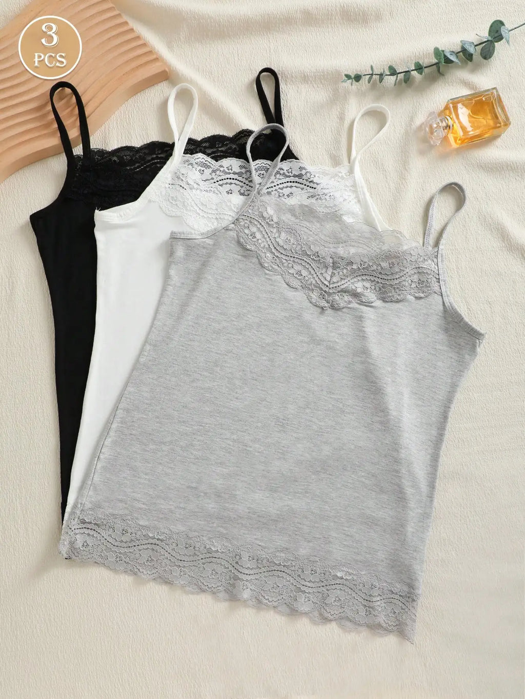 3pcs Women Lace Floral Cami Tank Top Undergarments Versatile & Basic Outerwear Casual Comfy Summer Tops - Matrix-studios.com