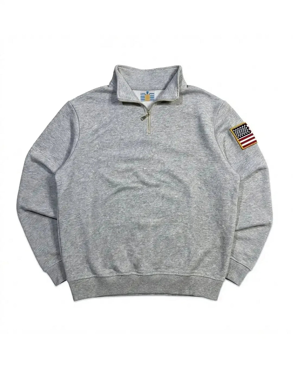 Y2K Navy Blue Quarter Zip Sweatshirt USA Embroidered American Flag Patch Jacket Men Women Vintage Streetwear Fashion Trend Top - Matrix Studios