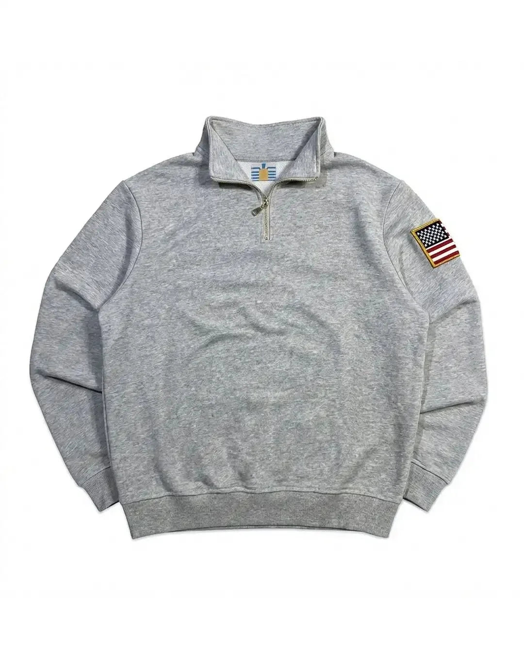 Y2K Navy Blue Quarter Zip Sweatshirt USA Embroidered American Flag Patch Jacket Men Women Vintage Streetwear Fashion Trend Top - Matrix Studios