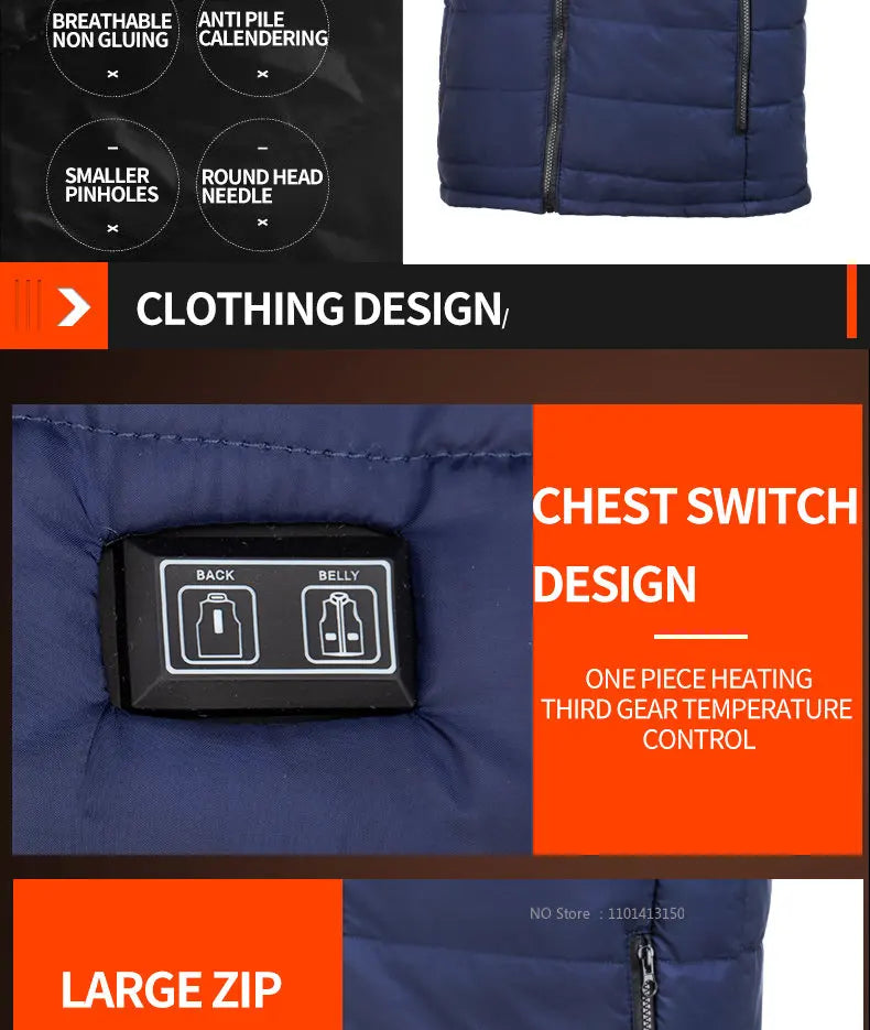 13 PCS Heated vest Jacket Fashion Men Women Coat Intelligent USB Electric Heating Thermal Warm Clothes Winter Heated Vest 열선조끼 - Matrix Studios