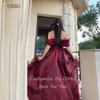 OIMG Elegant Burgundy Off The Shoulder Asymmetry Prom Gowns Backless Gala-ready Party Gown Floor Length Evening Dress Customized - Matrix-studios.com