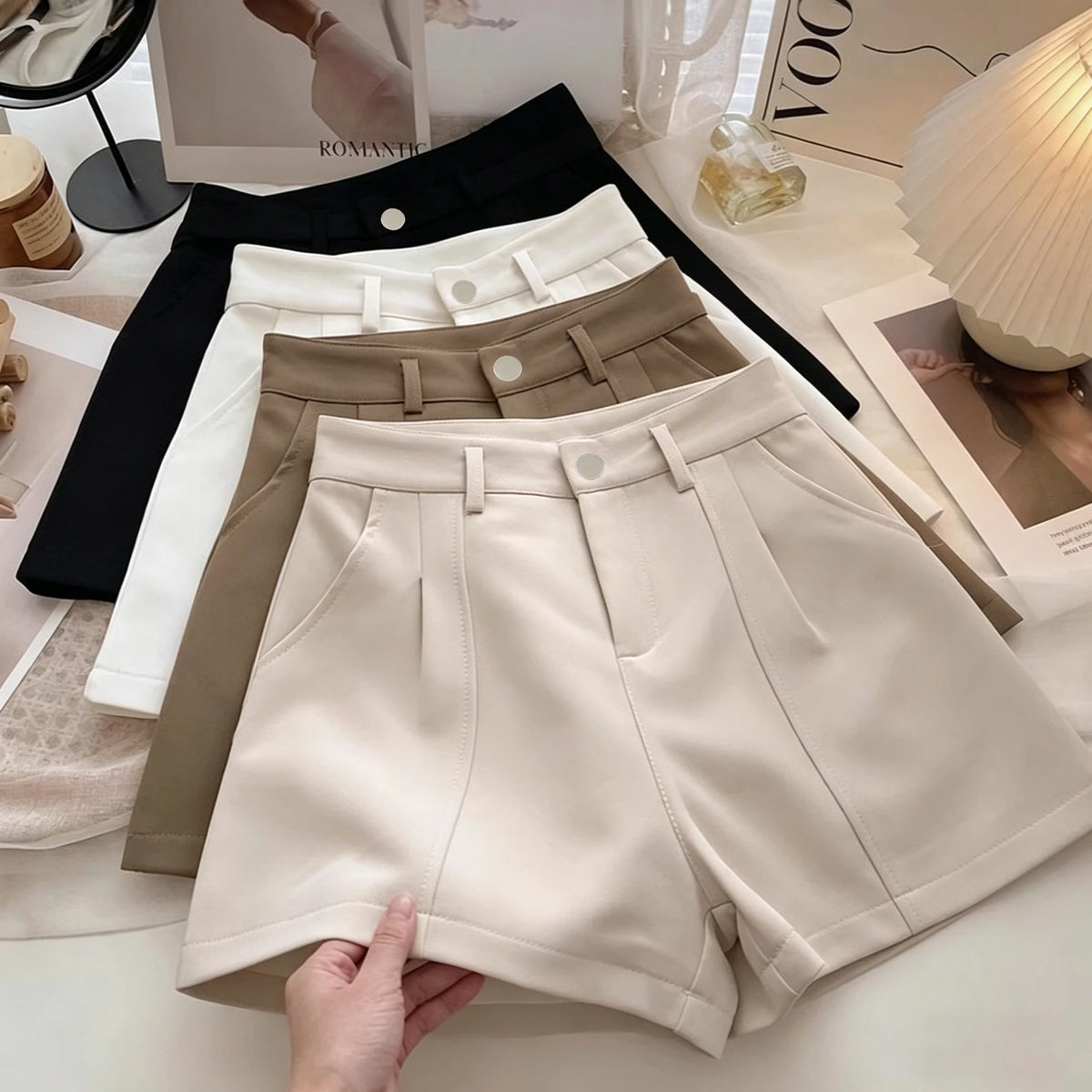 Casual Women A-Line Shorts Fashion Office Lady Commute Vintage Solid High Waist Short Pants Casual Streetwear Summer Trousers - Matrix Studios