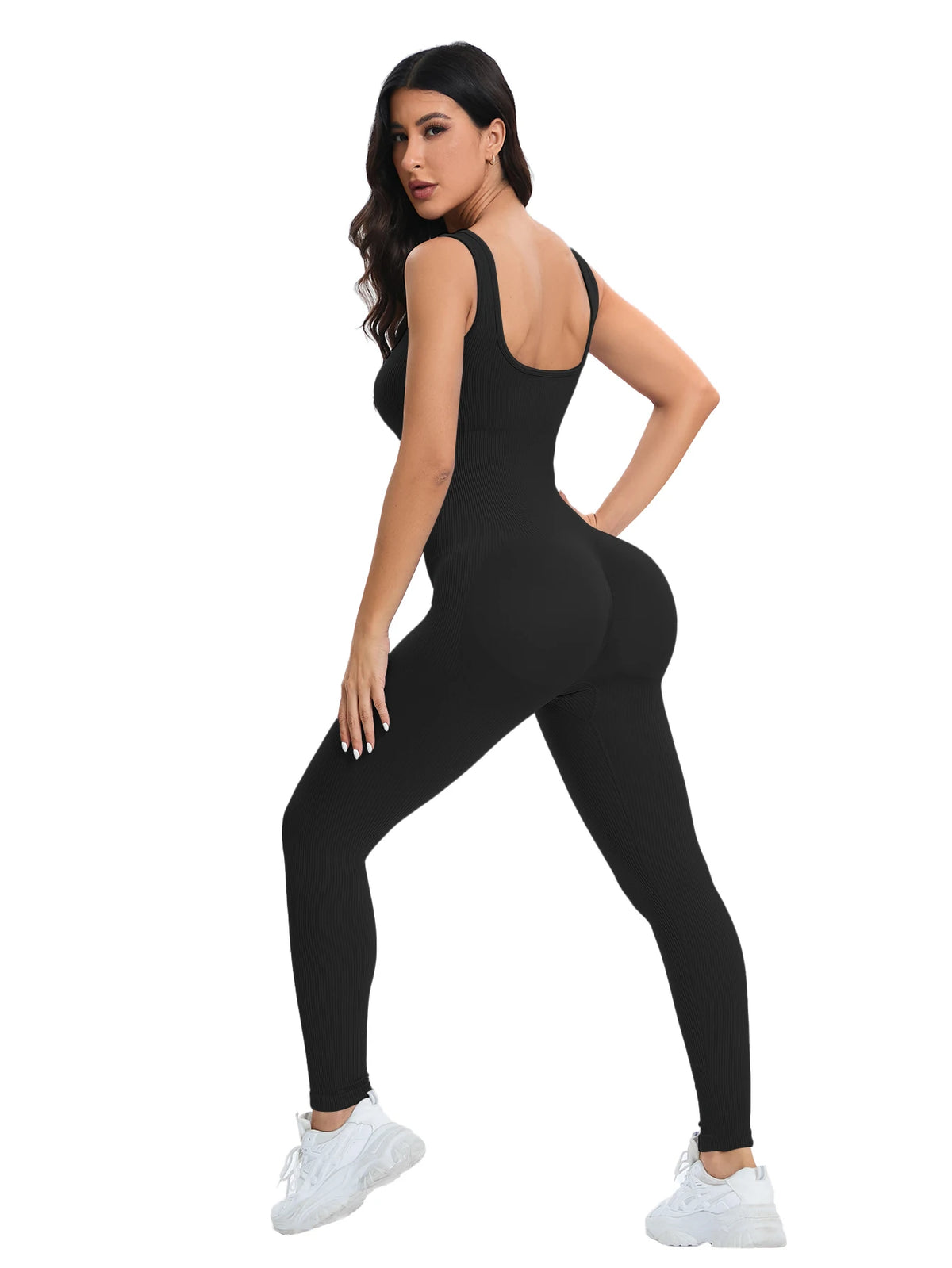 Shapewear Jumpsuits for Women Built- In Bra Bodycon Square Neck Sleeveless Summer Rompers Ribbed Jumpsuit - Matrix Studios