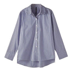 Classic Striped Woman Spring Autumn Blouses Shirt Lady Long Lantern Sleeve Stand Collar Loose Blusas Tops - Matrix-studios.com