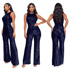 Bling Bling Sequined Club Jumpsuit Sexy Women O-neck Elegant Shiny Sliver Gold Sequins Straight Romper Overalls - Matrix Studios