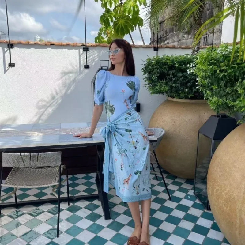 Retro Bikini Printed Fashion Two Piece Swimsuit And Cover Up With Skirt Tight Women's Bandage Summer Beach Luxury Elegant - Matrix Studios