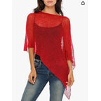 Combhasaki Women Knitwear Bikini Cover-up See-through Solid Off Shoulder Irregular Triangle Hem Loose Pullover Summer Beach Tops - Matrix Studios