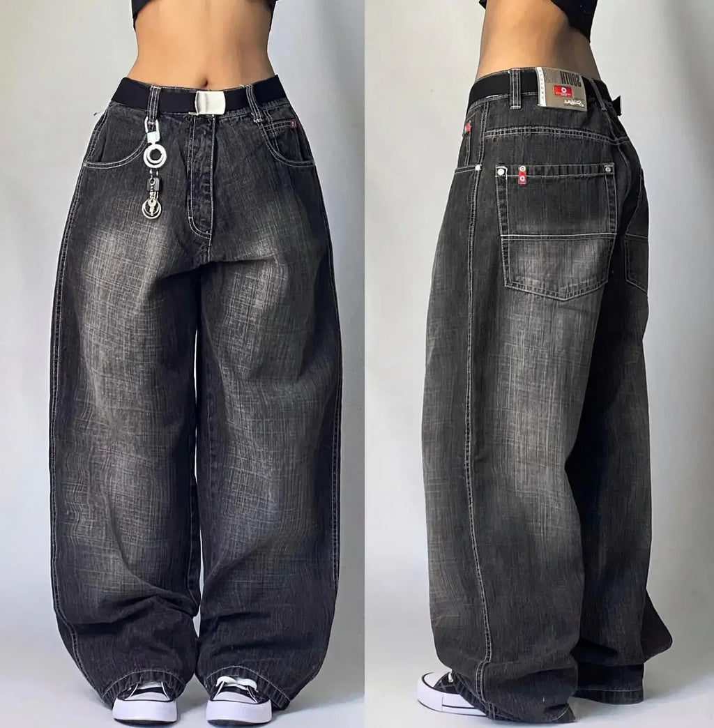 American Trend Retro Gothic Embroidery Graphics Washed Baggy Jeans Women's Y2K New Harajuku Hip-Hop Punk Rock Couple Street Wear - Matrix Studios