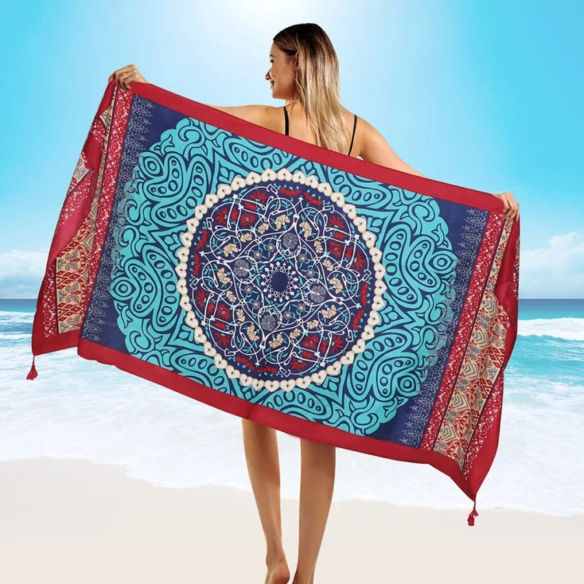Fashions 90x180cm Twill Cotton Pareo Beach Cover-Ups Women Large Beach Dress Bikini Bathing Swimwear Cover Up Sarong Wrap Scarf - Matrix Studios