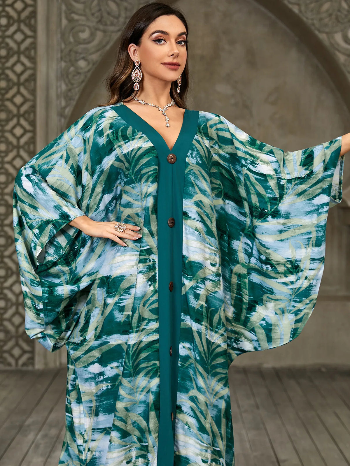 Caftans for Women Plus Size V-Neck Batwing Sleeve Kaftan Dress for Beach Swimwear Cover-Up Loungewear Mumu Dresses - Matrix Studios