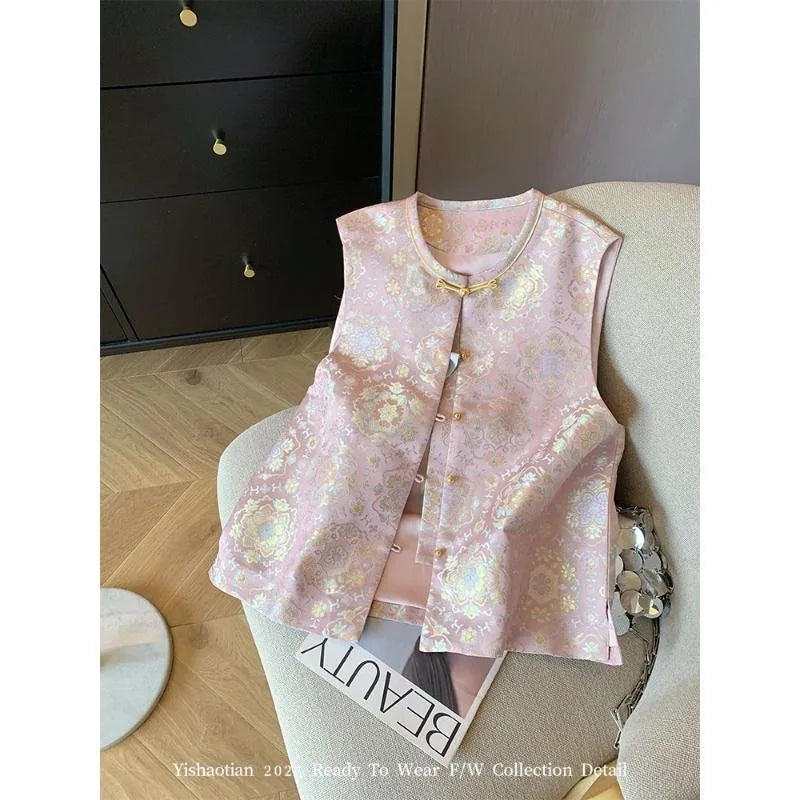 Thin Vest for Women Clothing Ethnic Style Print Vintage Clothes Streetwear Coats Women Jackets Chinese style Casual Summer - Matrix Studios
