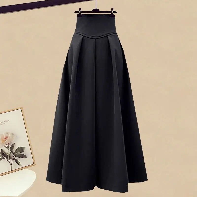 2026 Spring/Autumn New Korean Elegant Splice Fake Two Piece Knitted Sweater Dress Matching Set Women's Chic Pullover Skirt Set - Matrix-studios.com