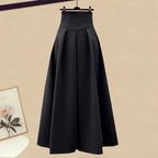 2026 Spring/Autumn New Korean Elegant Splice Fake Two Piece Knitted Sweater Dress Matching Set Women's Chic Pullover Skirt Set - Matrix-studios.com