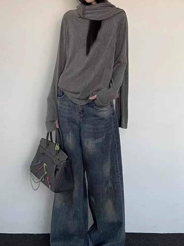 2000s Korean Fashion Slim Batwing Sleeve Autumn Sweaters Y2k Pure Color Subculture Casual Long Sleeve Pullovers Sweaters Chic - Matrix Studios