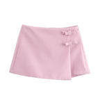 MUJER Pink White Mini Skirt Woman Skort Fashion Bow Skort For Women Summer Slit Short Skirt Woman Split High Waist Skirt Shorts - Matrix-studios.com