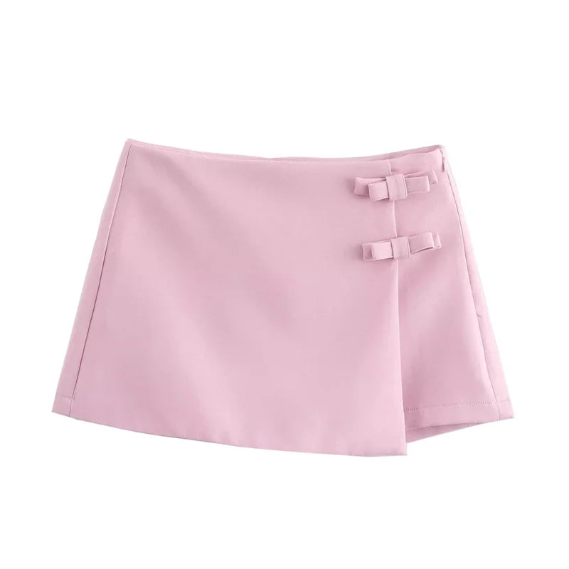 MUJER Pink White Mini Skirt Woman Skort Fashion Bow Skort For Women Summer Slit Short Skirt Woman Split High Waist Skirt Shorts - Matrix-studios.com