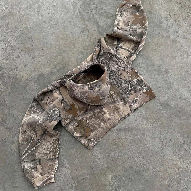 Y2K Retro Hoodie Men Printed Camouflage Pattern Pullover Sweatshirts High Street Hip Hop Streetwear Oversized Unisex Camo Hoodie - Matrix Studios