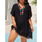 MOXDOWomen's Plus Size Bohemian Crochet Beach Dress, Loose Flowy Vacation Cover-up with Tassels - Matrix Studios