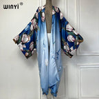 WINYI Summer Bohemian Kimono Beach Cover-Up Swim Suit Elegant African Women Boho Cardigan Sexy Holiday Long Sleeve Beach Dress - Matrix Studios