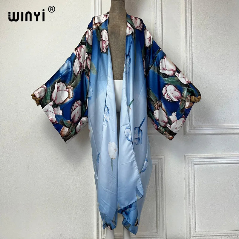 WINYI Summer Bohemian Kimono Beach Cover-Up Swim Suit Elegant African Women Boho Cardigan Sexy Holiday Long Sleeve Beach Dress - Matrix Studios