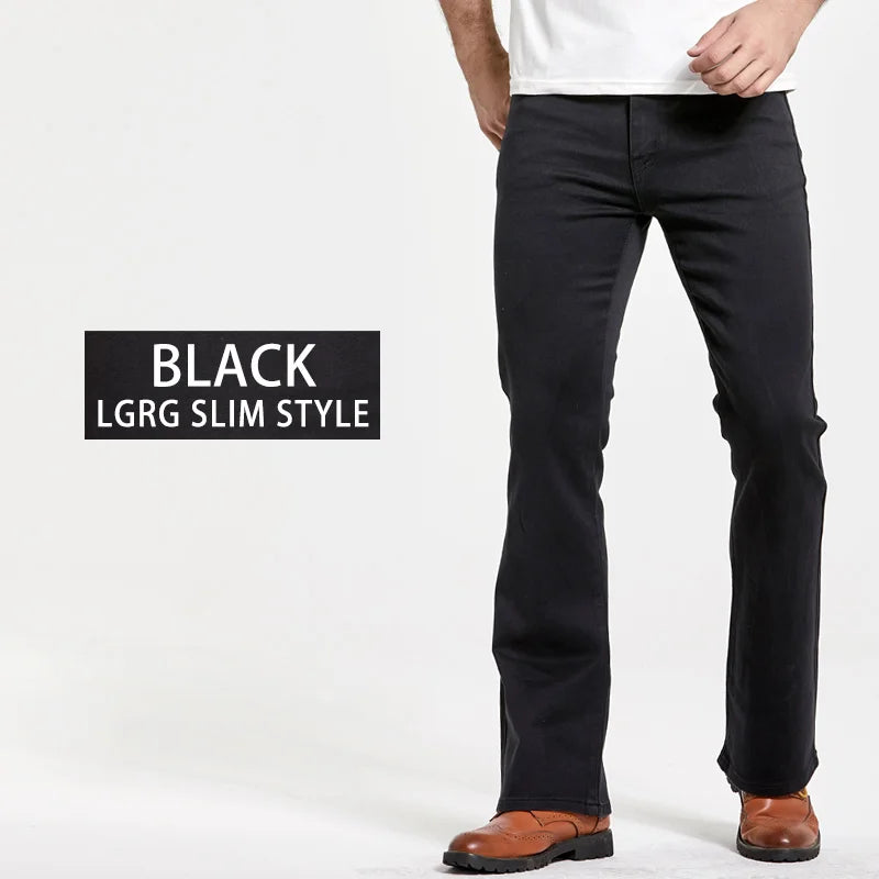 LGRG Mens Boot Cut Jeans Slightly Flared Slim Fit Blue Black Trousers Designer Classic Male Stretch Denim Pants - Matrix Studios
