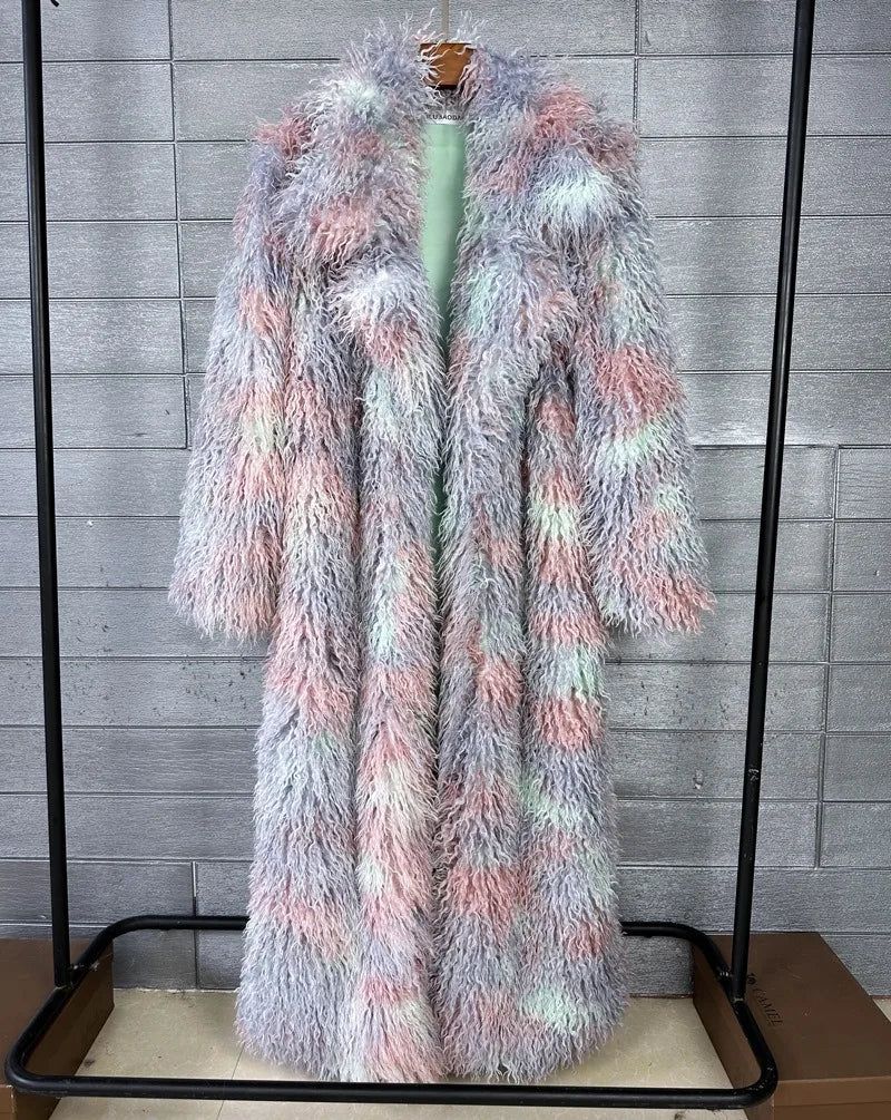 DEAT 2026 Autumn Winter New Fashion Beach Wool Faux Fur Coat For Women Suit Collar Solid Color Long Overcoat Female 11A07448 - Matrix Studios